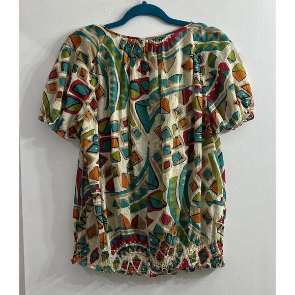 Nine West Short Sleeve Womens Top Large Beige Multicolor Geometric Career - Picture 2 of 10